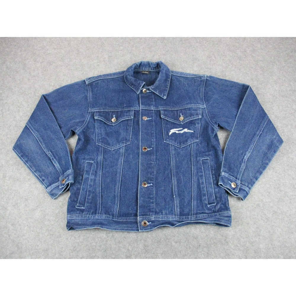 VINTAGE FUBU Jacket Mens Large Blue Denim Trucker Collection Medium Wash